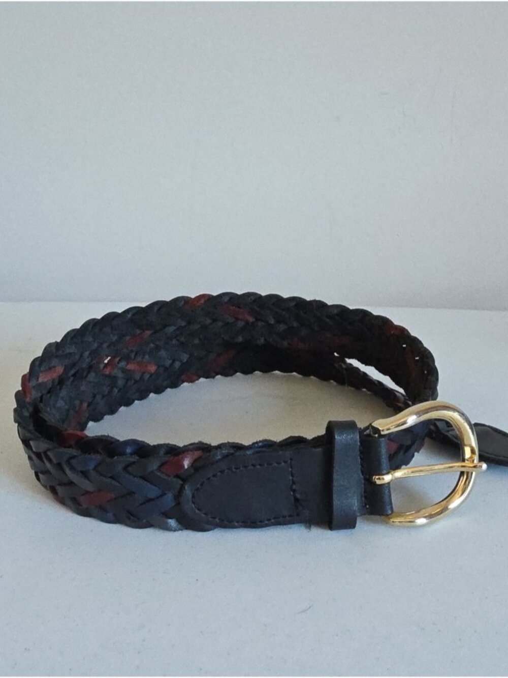 MADE IN ARGENTINA Navy Red Leather Woven Belt Gold Tone Buckle Sz S